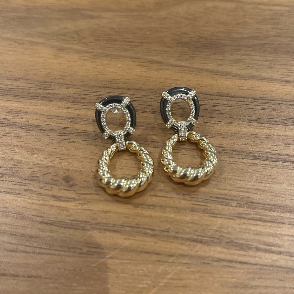 Sterling Silver, Gold-Plated Hoop Drop Earrings